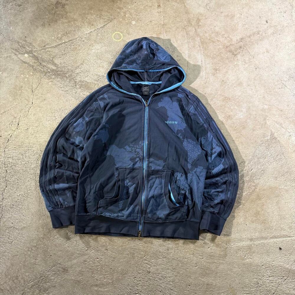 Y2K Adidas World Map AOP Full Zip Hoodie Sweatshirt